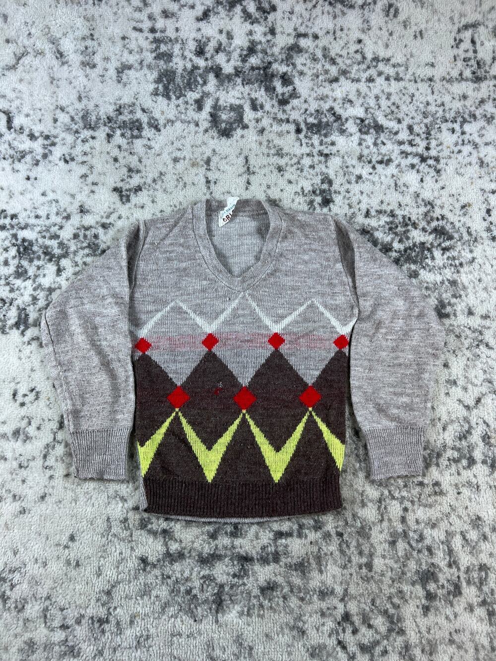 Vintage Havenshire Sweater Youth S Gray Virgin Orlon Acrylic Geometric Argyle